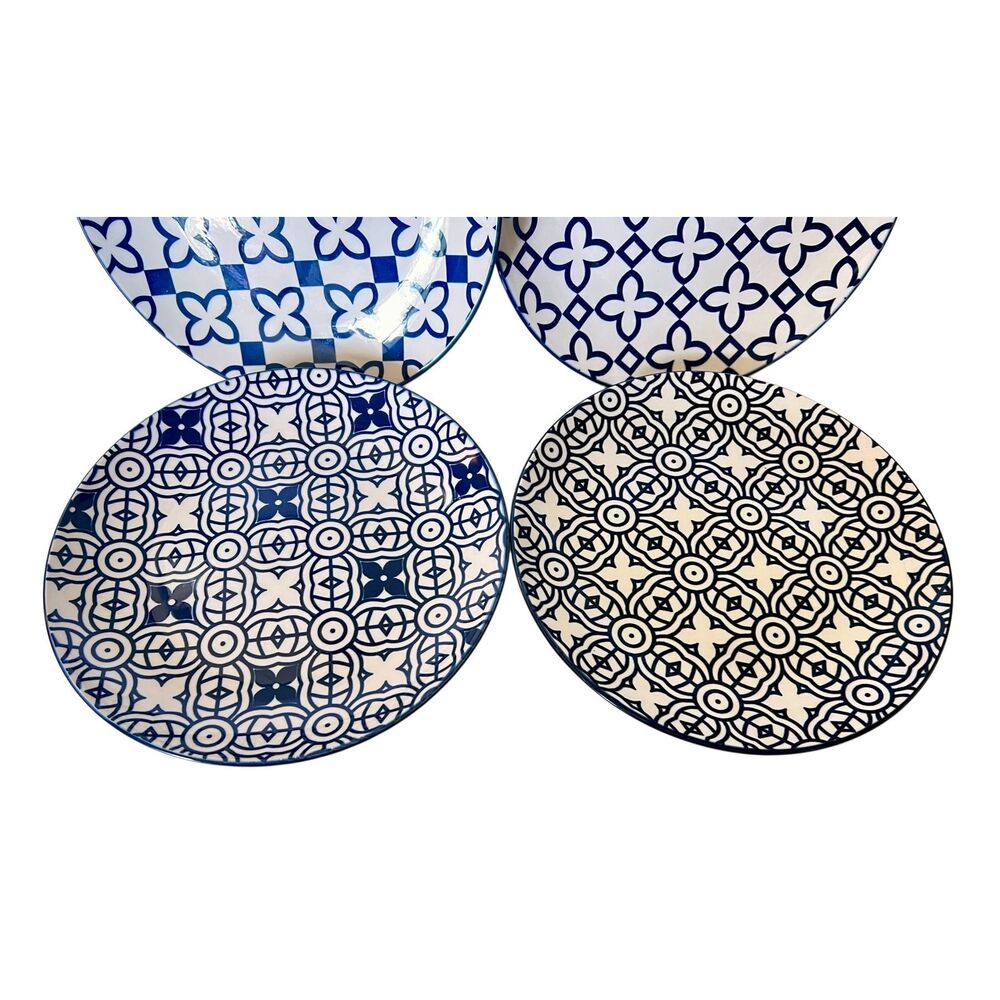 Chiara Mainstays Accent Salad Plate Blue & White Pattern Set of 4 - Picture 3 of 6